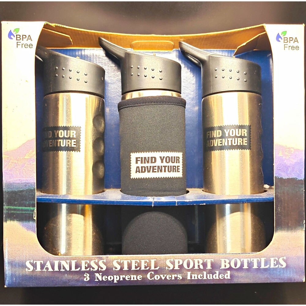 Stainless Steel Sport 22 fl oz Water Bottle Set BPA-Free w/ Neoprene Sleeves